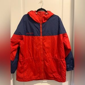 Columbia Womens Large Vintage Winter Red Blue ZipUp Hooded Jacket Pockets Coat